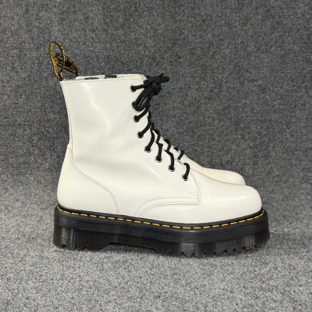 Dr. Martens Jadon Boots Women's White Leather Platform Moto Grunge Retro Combatโ